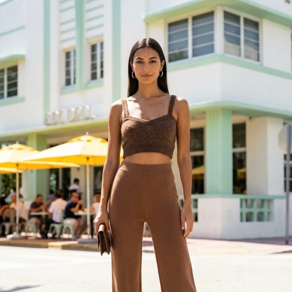 Zara Cocoa Wool Camel Blend Knit Crop Bralette Top Sz L Quiet Luxury Academia